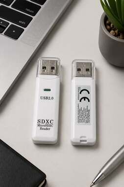 USB 2.0 SDXC MicroSDXC Reader White Memory Card Adapter